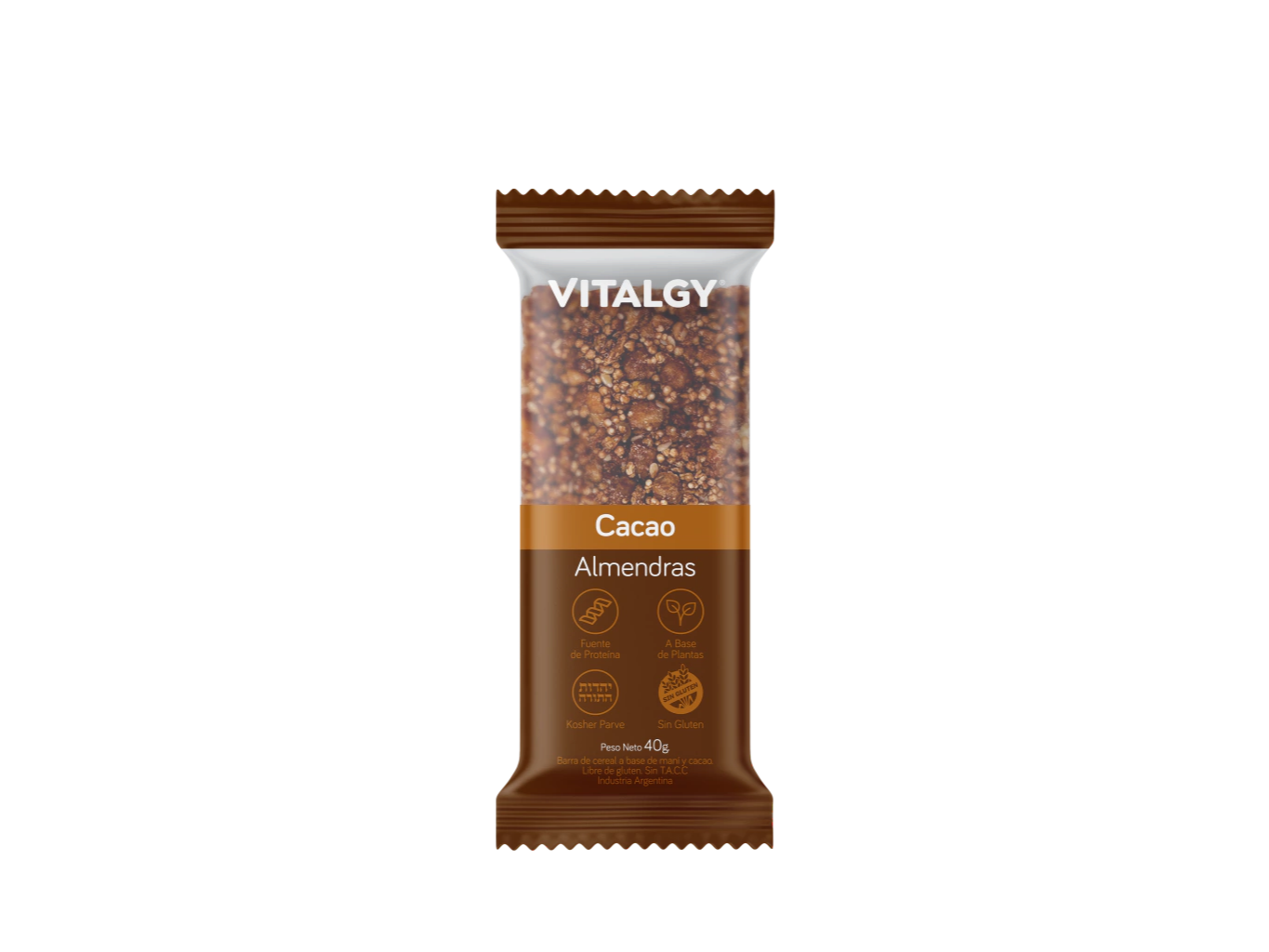 Barrita Vitalgy Cacao y Almendras 40gr SIN TACC