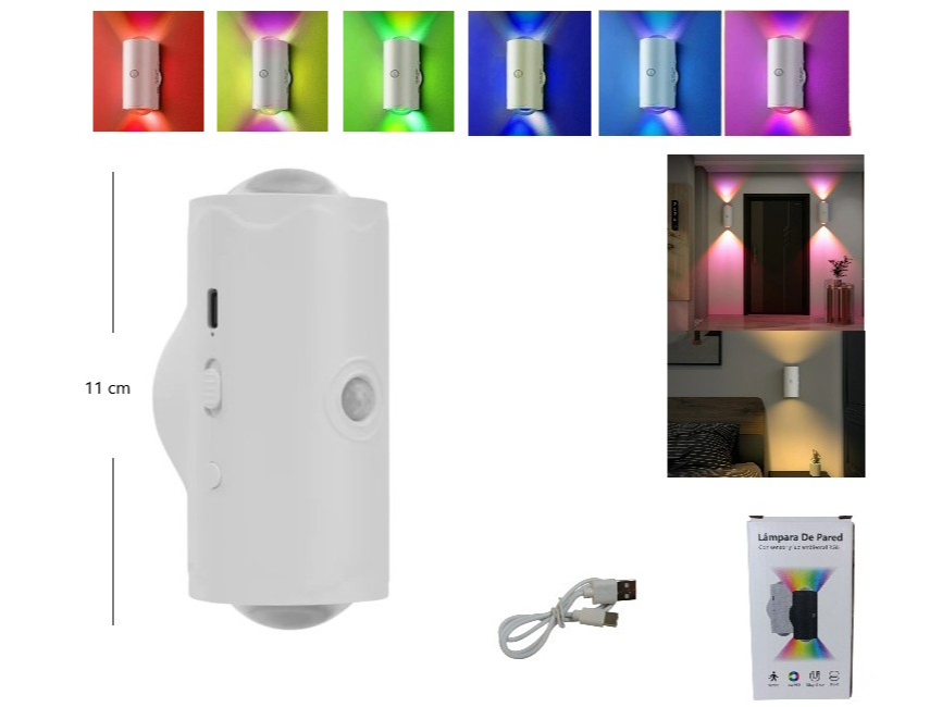 LED DE PARED BIDIRECCIONAL RGB CON SENSOR IMANTADA