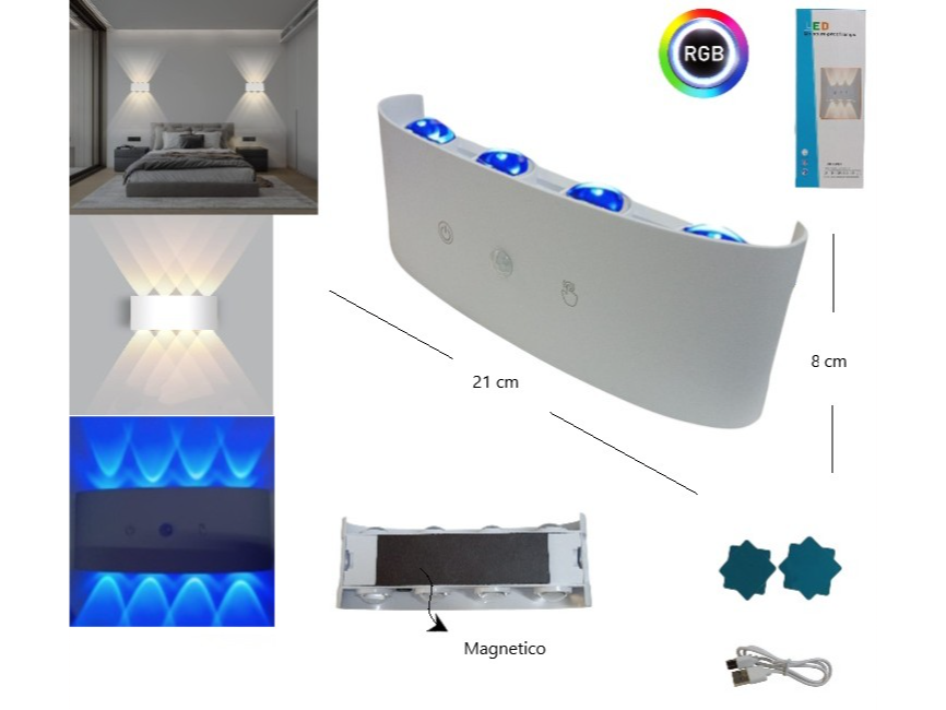 LED DE PARED BIDIRECCIONAL RGB C/SENSOR IMANTADA