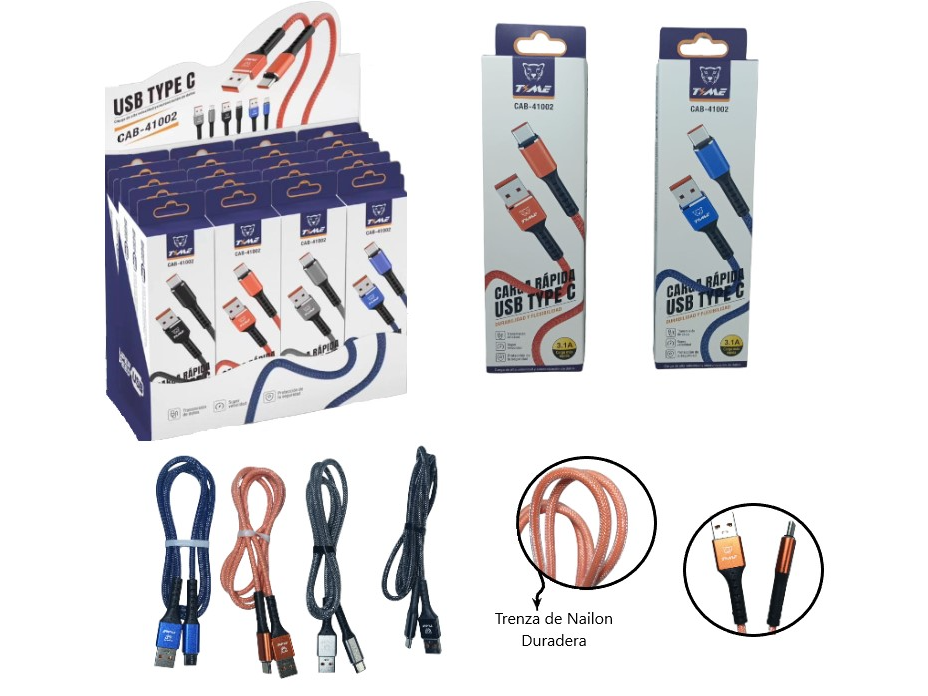 CABLE MALLA TIPO C X 20 UNIDADES EXHIBIDOR