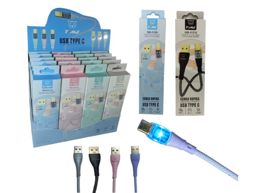 CABLE TIPO C CON LUZ EXHIBIDOR X 20 UNIDADES