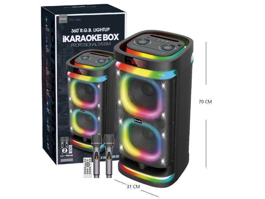 PARLANTE 2X8 PLG C/ 2 MICROFONO LUZ RGB