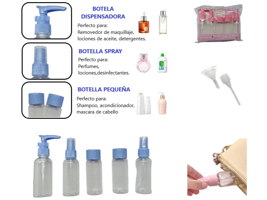 KIT DE VIAJE BOTELLAS PARA COSMETICOS 7PCS