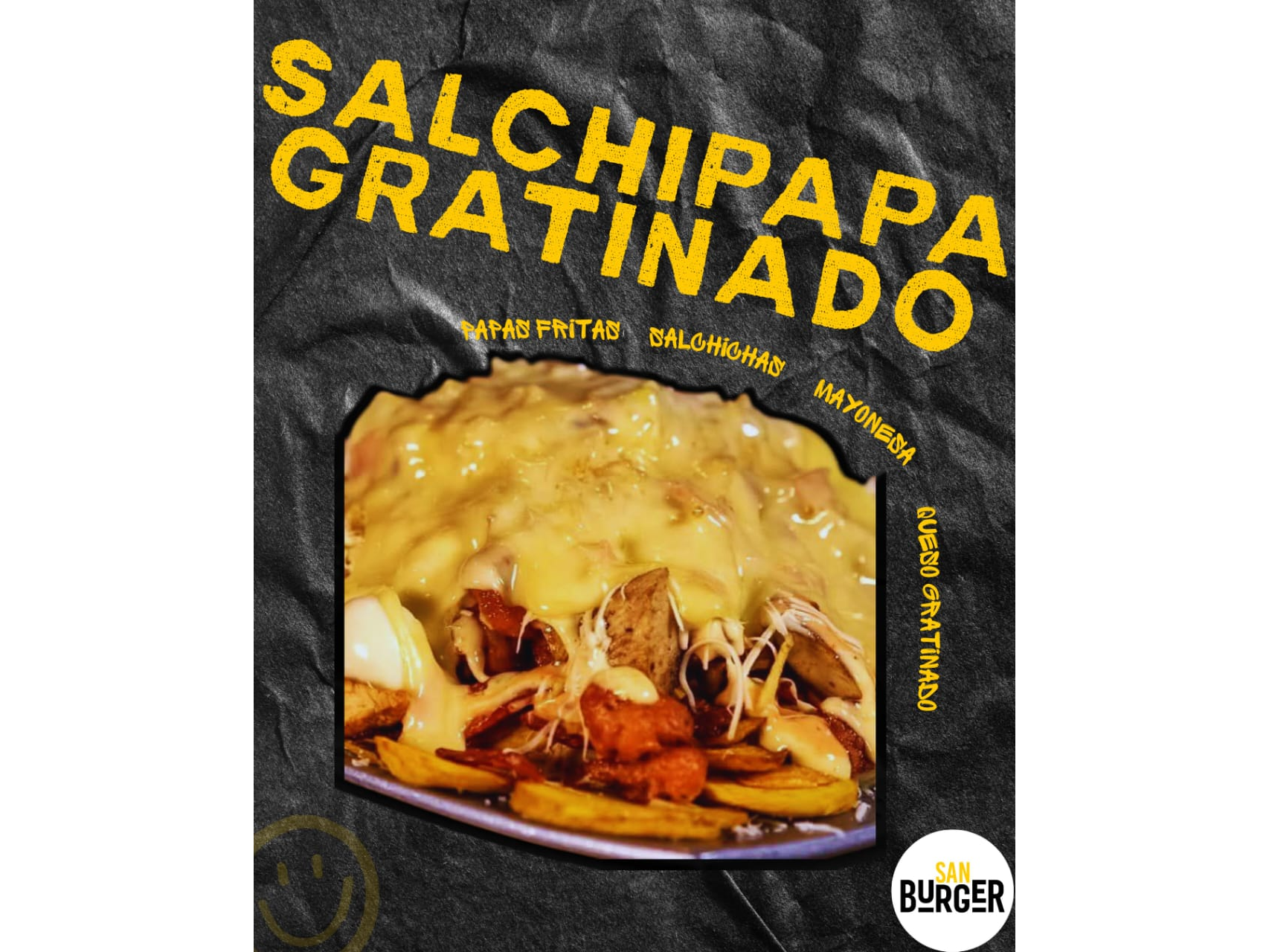 SALCHIPAPA CON QUESO GRATINADO