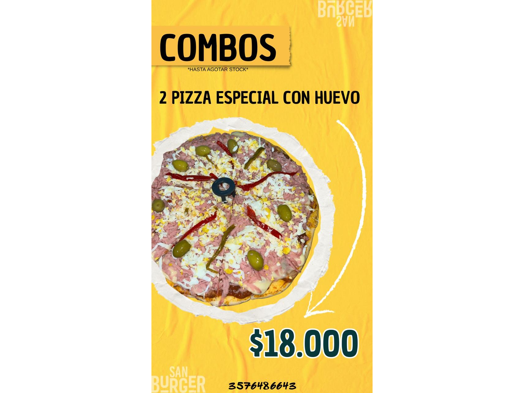 2 PIZZA ESPECIAL CON HUEVO
