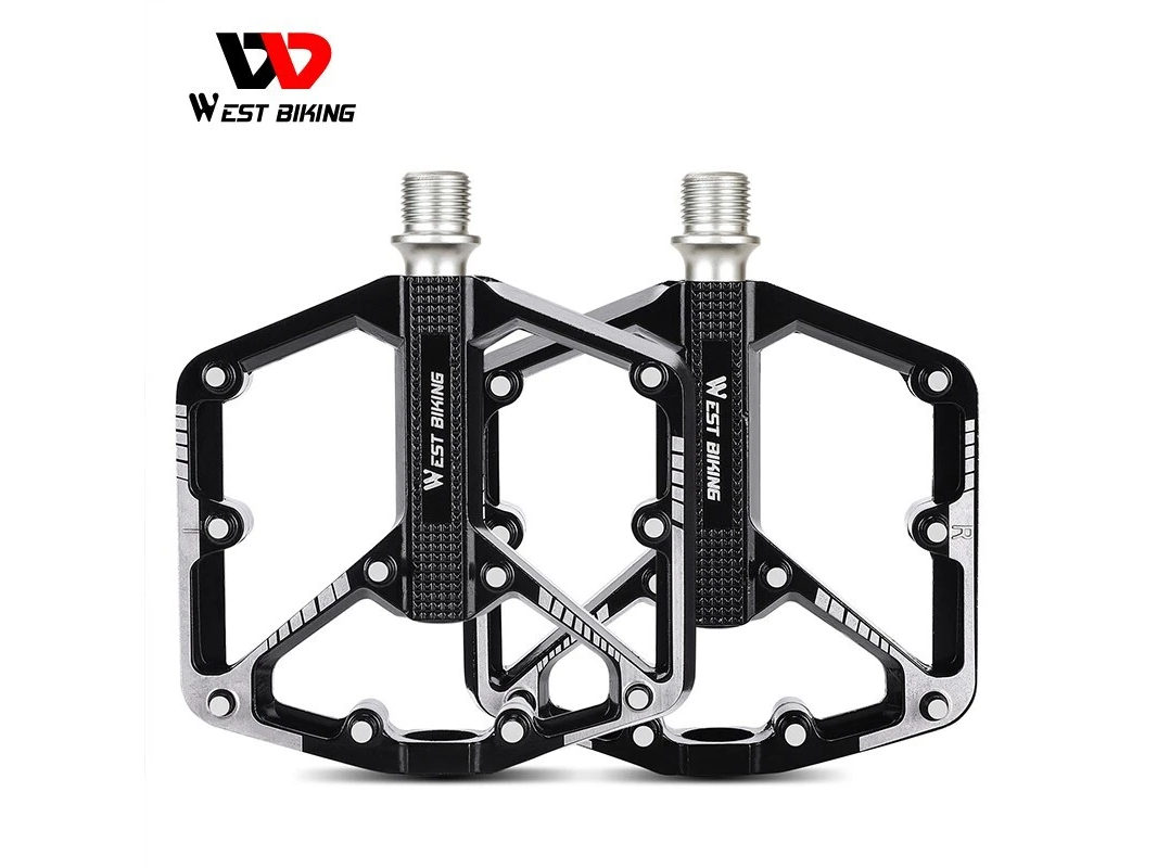Pedales WEST BIKING negros con detalles platiado