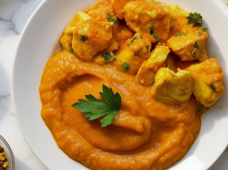 6. Pollo al disco con puré de calabacín