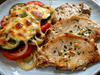 3. Bifes de cerdo con verduras gratinadas.