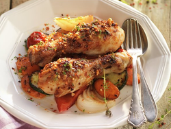 16. Pollo asado con zucchinis o zapallitos gratinados.