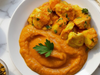 6. Pollo al disco con puré de calabacín.