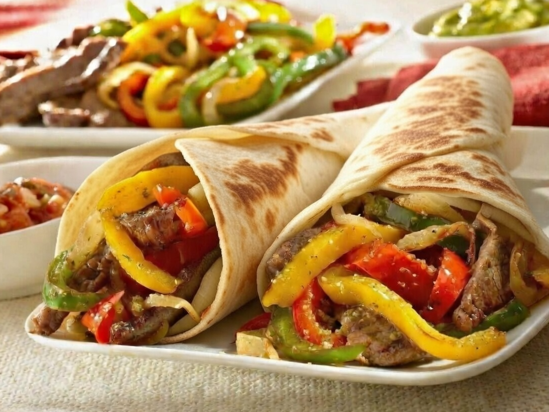 5. Fajitas de carne con cebolla y pimiento bicolor.