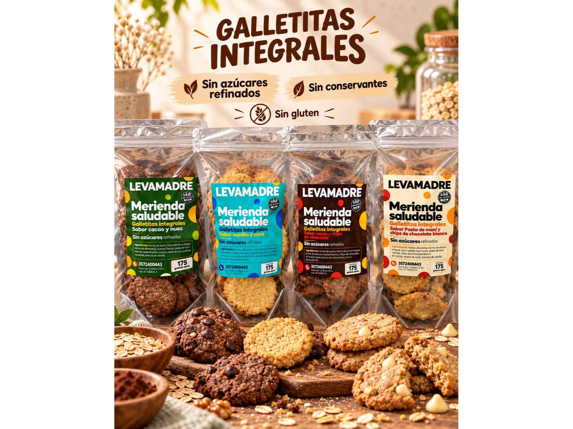 GALLETAS INTEGRALES SIN TACC * 200 GRS APROX -