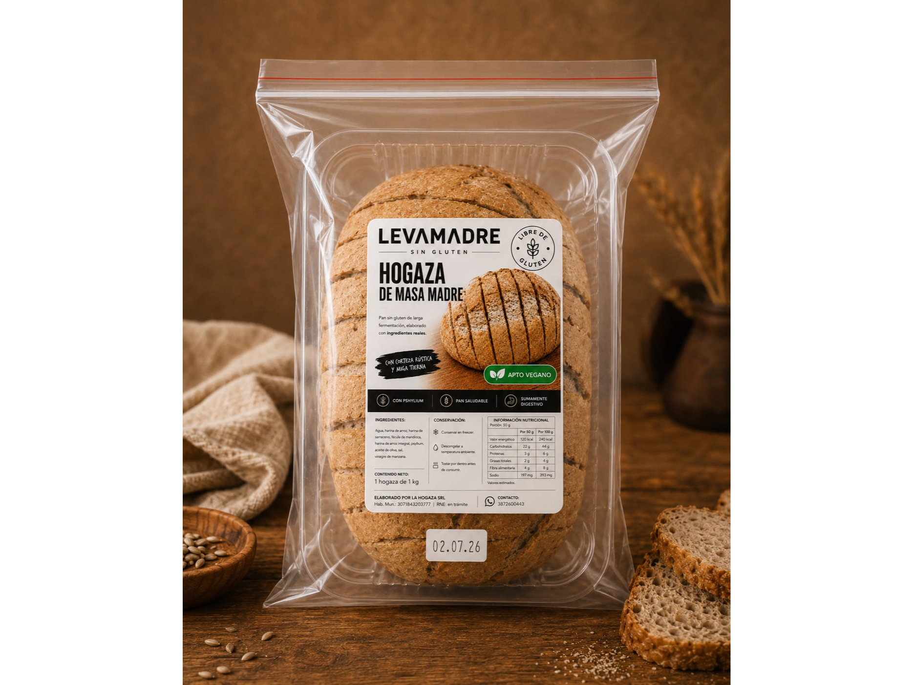 HOGAZA DE MASA MADRE SIN GLUTEN - APTO VEGANO X 1 KGS