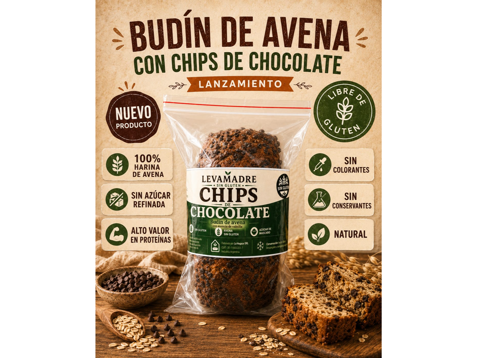 BUDIN DE AVENA  CHIPS DE CHOCO - * 650 GRS