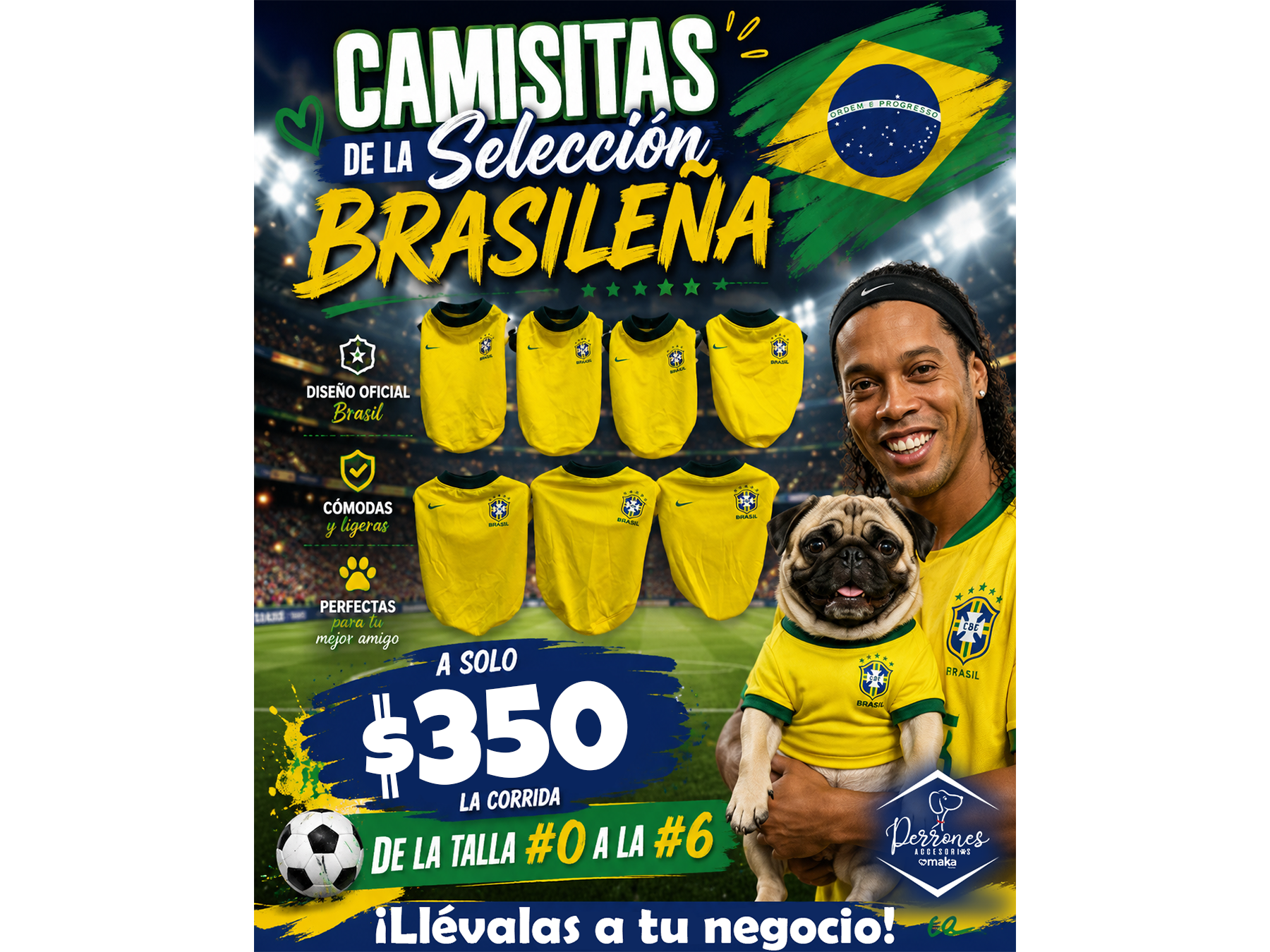 Playera Selección Brasileña 7 pz Corrida #0 a #6