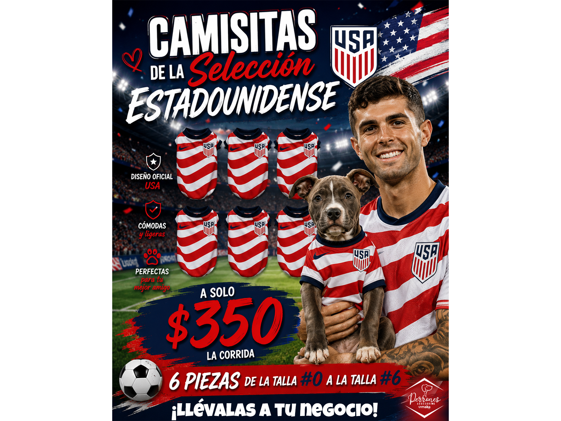 Playera Selección Estados Unidos 7 pz Corrida #0 a #6