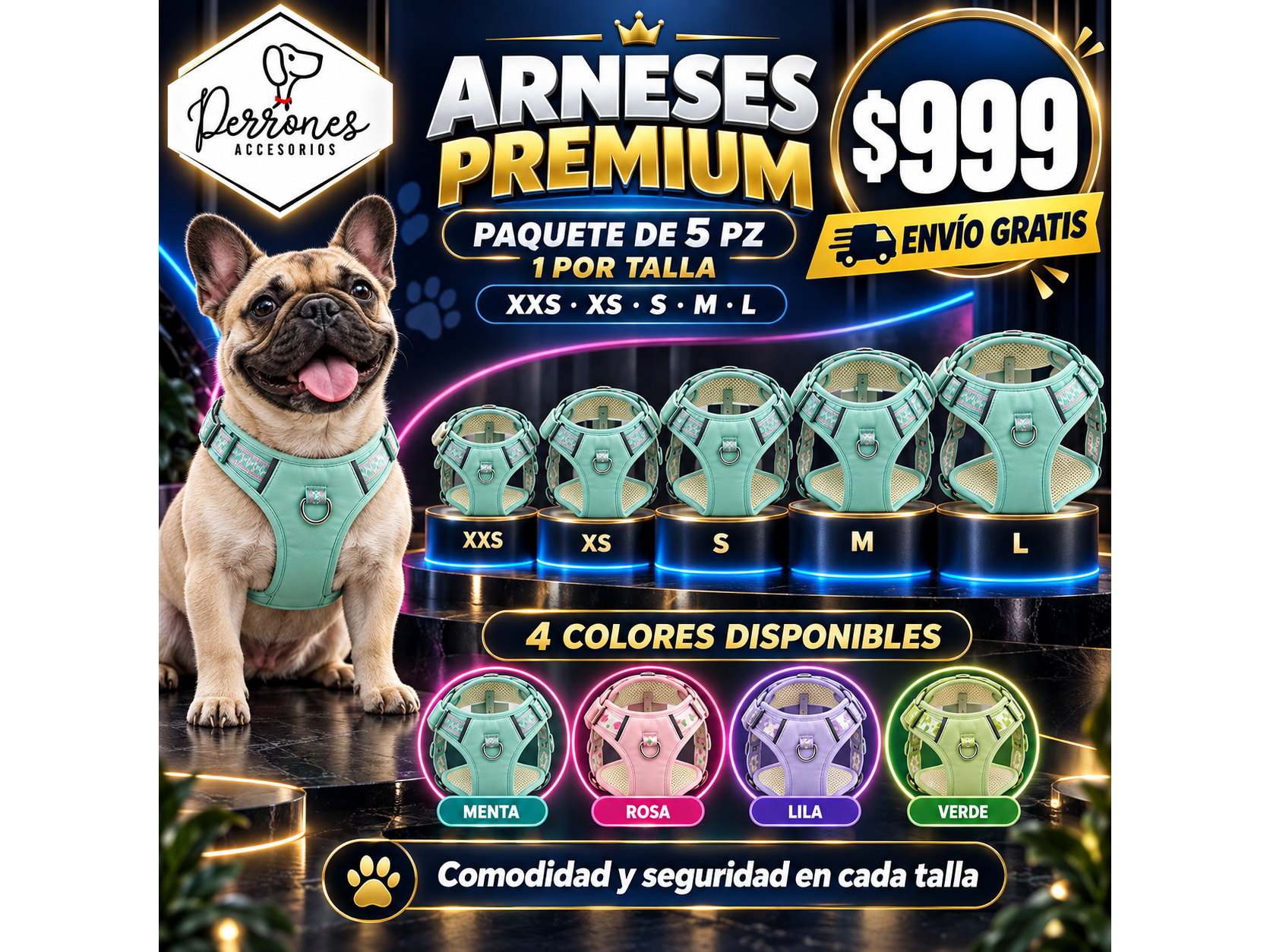 Arnes premium 5 pz - $999 envio GRATIS , XXS, XS, S, M, L