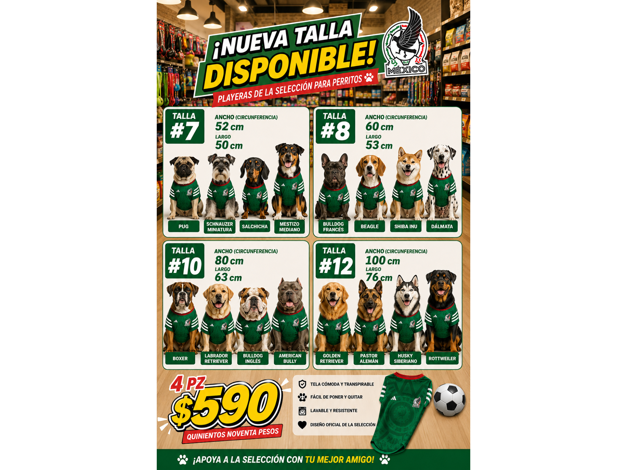Playera Seleccion Mexicana tallas grandes #7#8 #10 #12 (Corrida 4 pz)