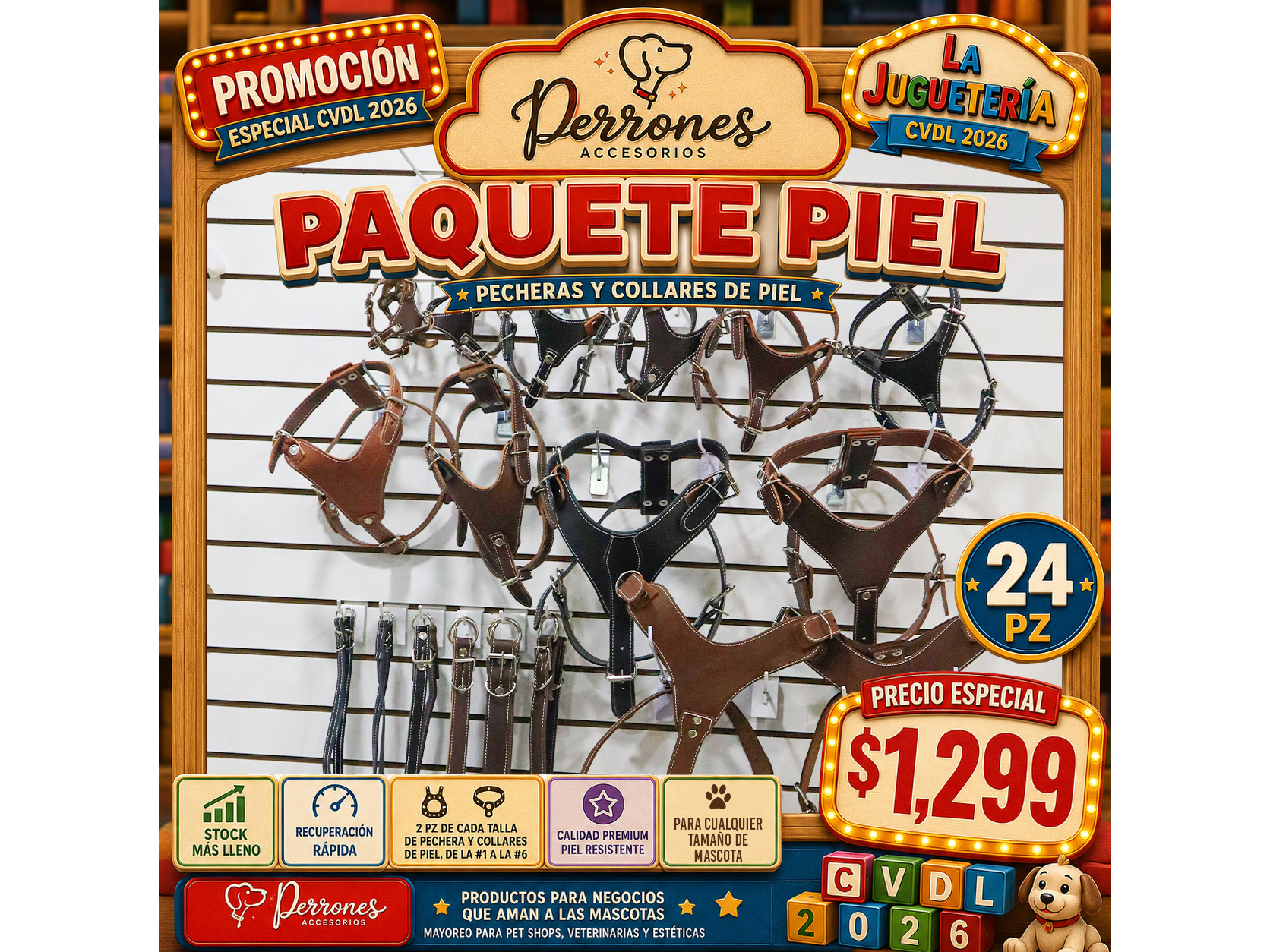 Paquete de pecheras y collares de Piel (24 pz) por