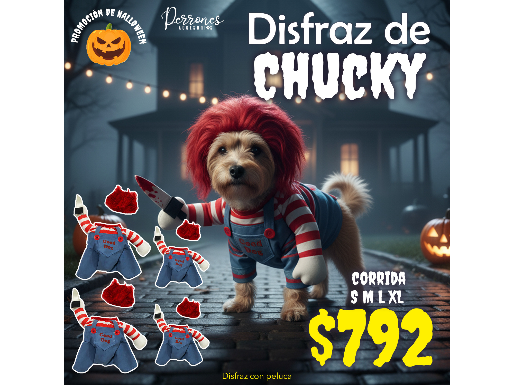 Paquete Corrida de Disfraz de Chucky  5 pz