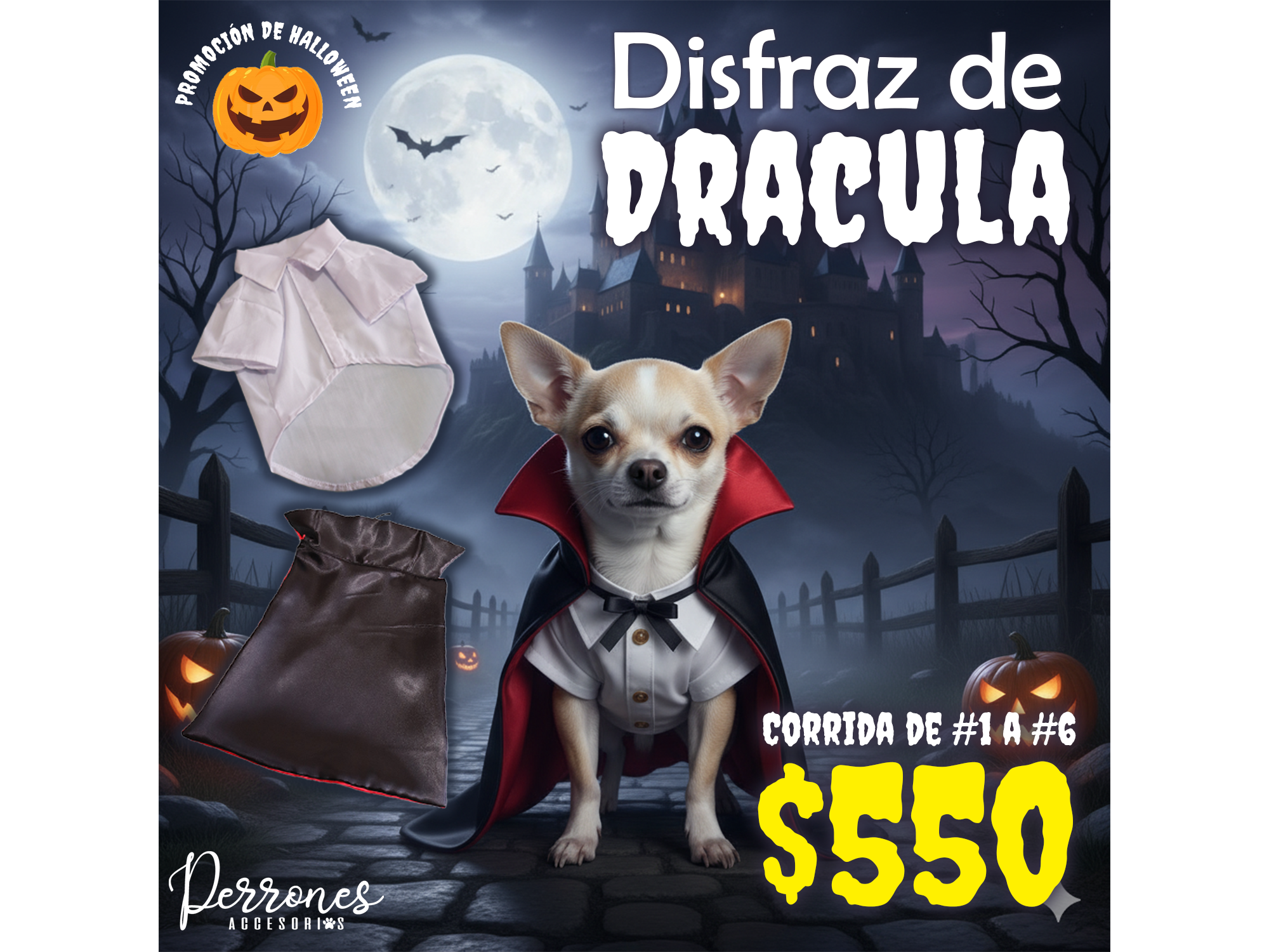 Paquete Corrida de Disfraz de Dracula 6 pz