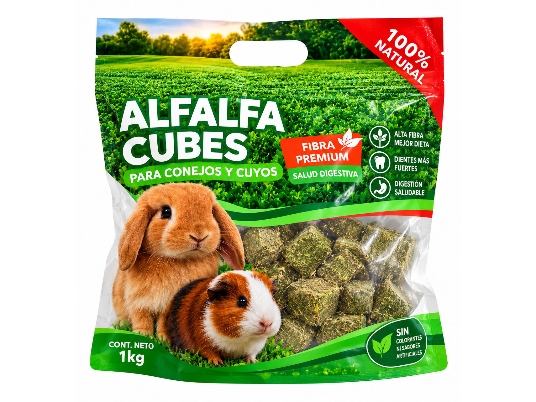 Cubos de alfalfa bolsa 1 kg mundo mascota 202603