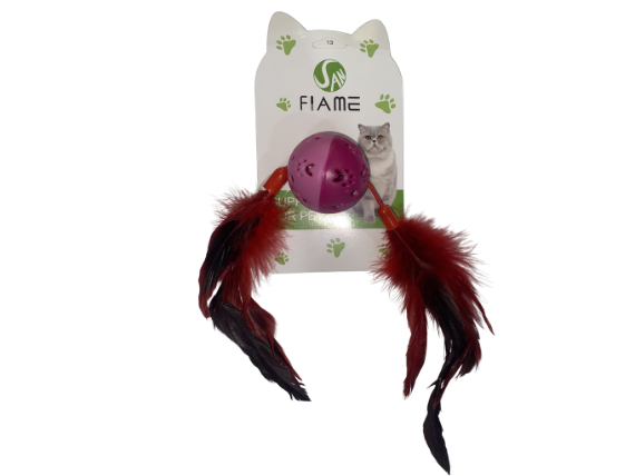 PELOTA DE PLASTICO C/CASCABEL Y DOBLE PLUMA PARA GATO 20279