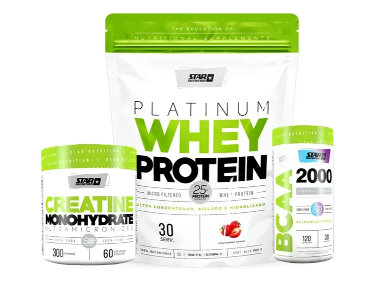 Combo Crecimiento Muscular (whey Protein+creatina+bcaa 2000) Sabor Frutilla
