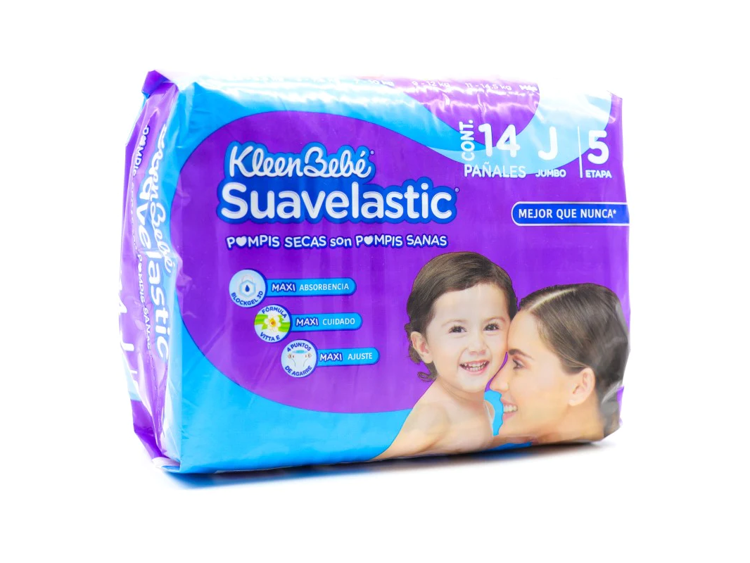 pañal kleen bebe suavelastic max jumbo 14pz