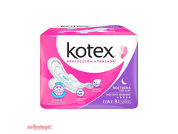 toalla sanitaria kotex nocturna con alas 8pz