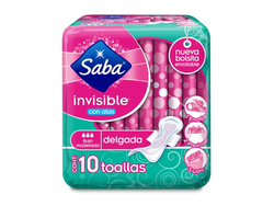 toalla sanitaria saba invisible con alas 10pz