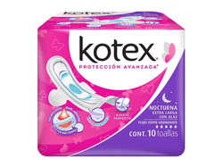 toalla sanitaria kotex nocturna con alas 10 pz