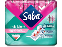 Toalla Sanitaria Saba Invisible delgada Con Alas 12pz
