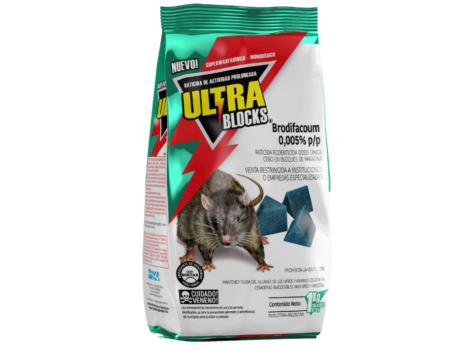 Raticida rodenticida en bloque parafínico 1 Kg - Ultra Block