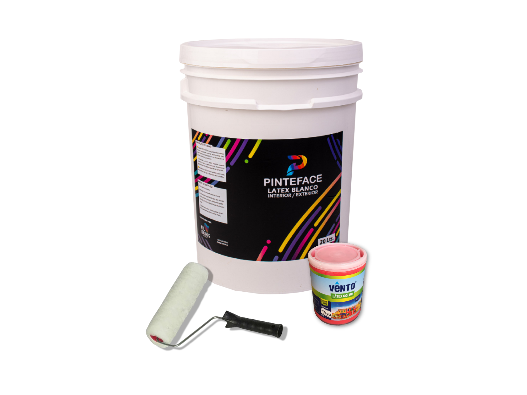 Promo latex blanco 20 lts pinteface, rodillo y  1 latex color Vento