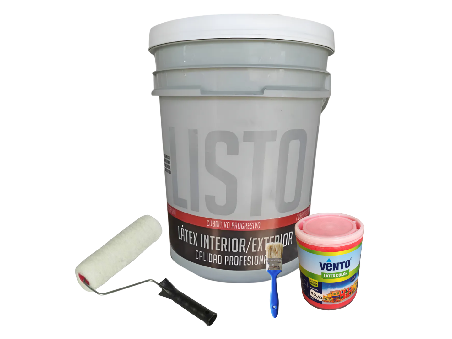 Promo latex blanco 20 lts San Agustín, rodillo, pincel y latex color Vento