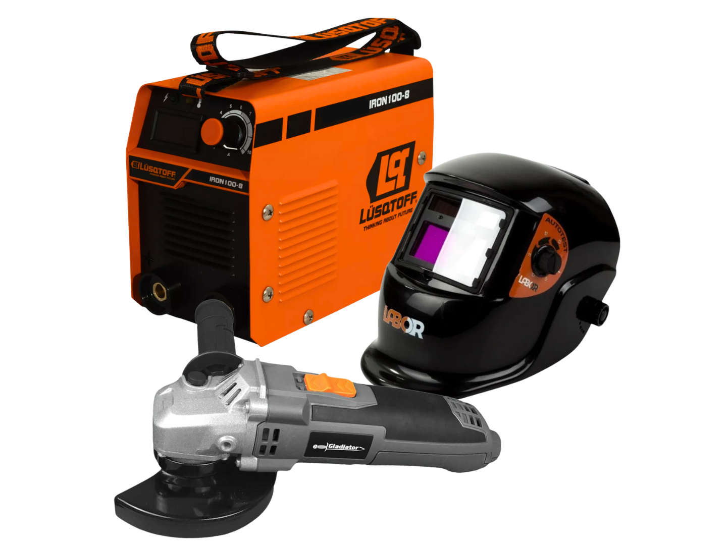 Combo Soldador inverter Lüsqtoff + Máscara fotosensible Labor + Amoladora angular Gladiator