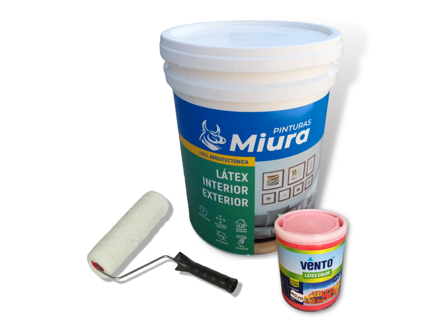 Combo latex blanco miura 20 lts + rodillo + latex color vento 1 litro