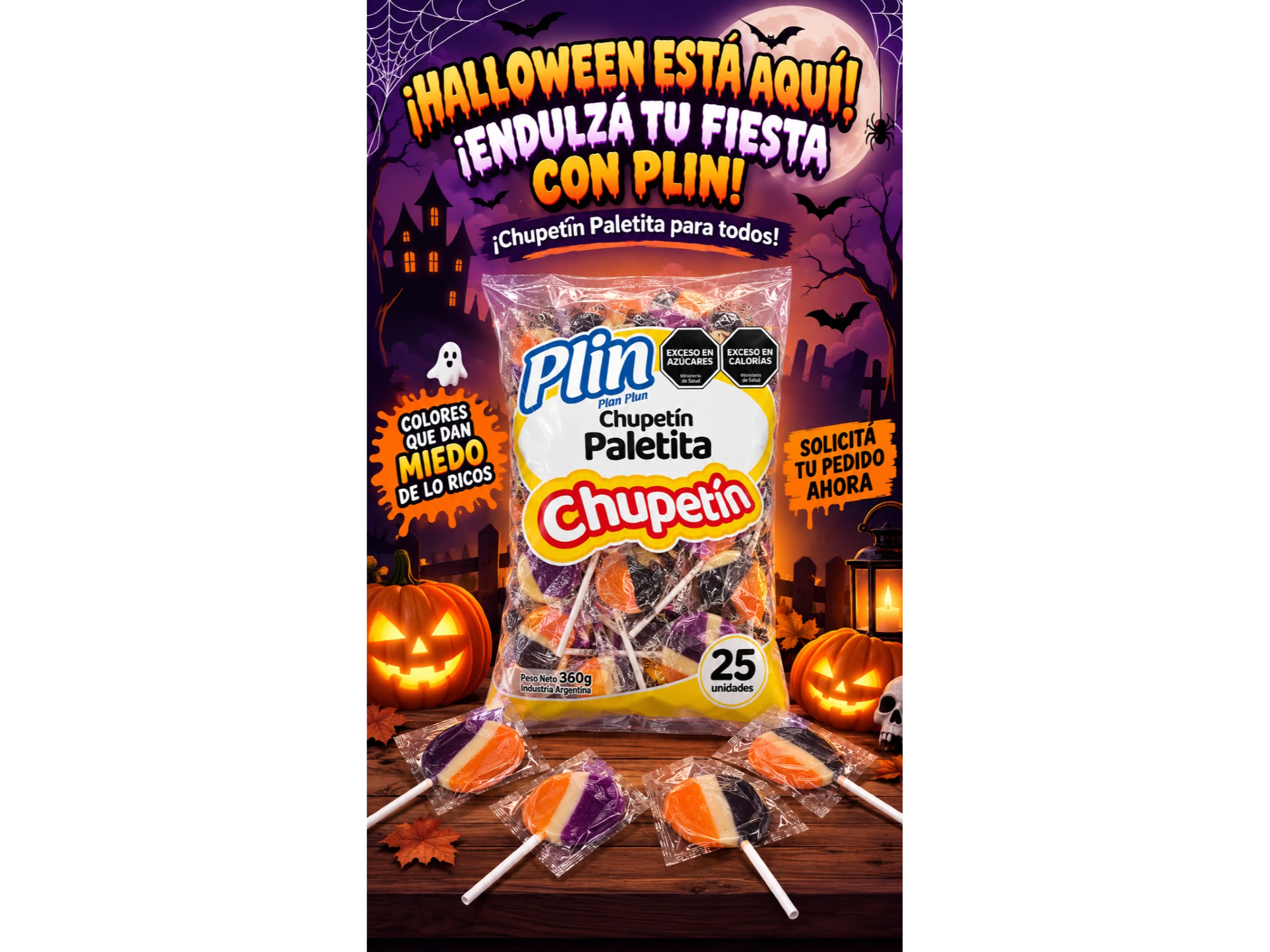 CHUPETIN PALETITA BOLSA X 25 U HALLOWEEN