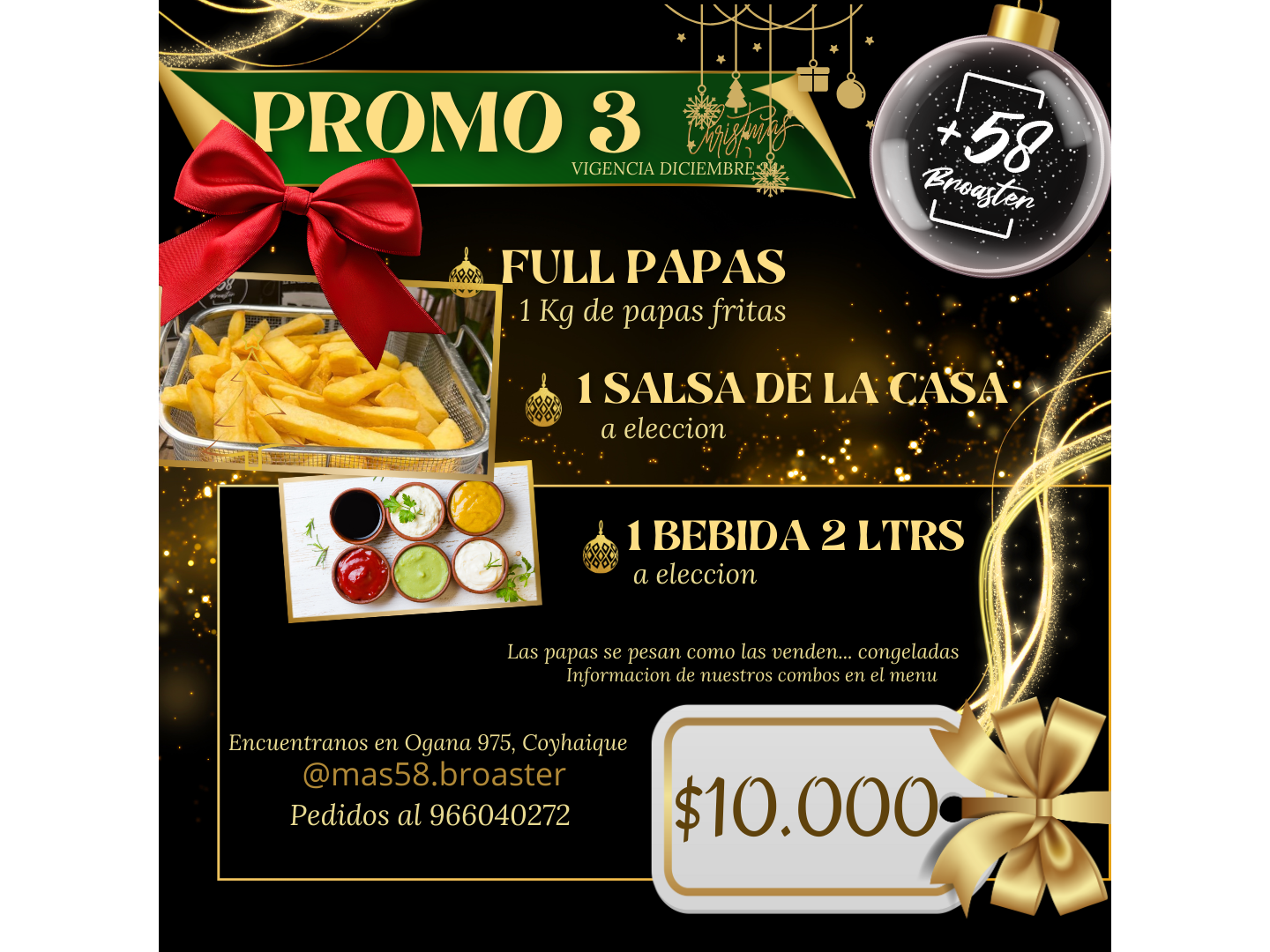 PROMO 3: FULL PAPAS + 1 SALSA DE LA CASA A ELECCION + 1 BEBIDA 2 LTS