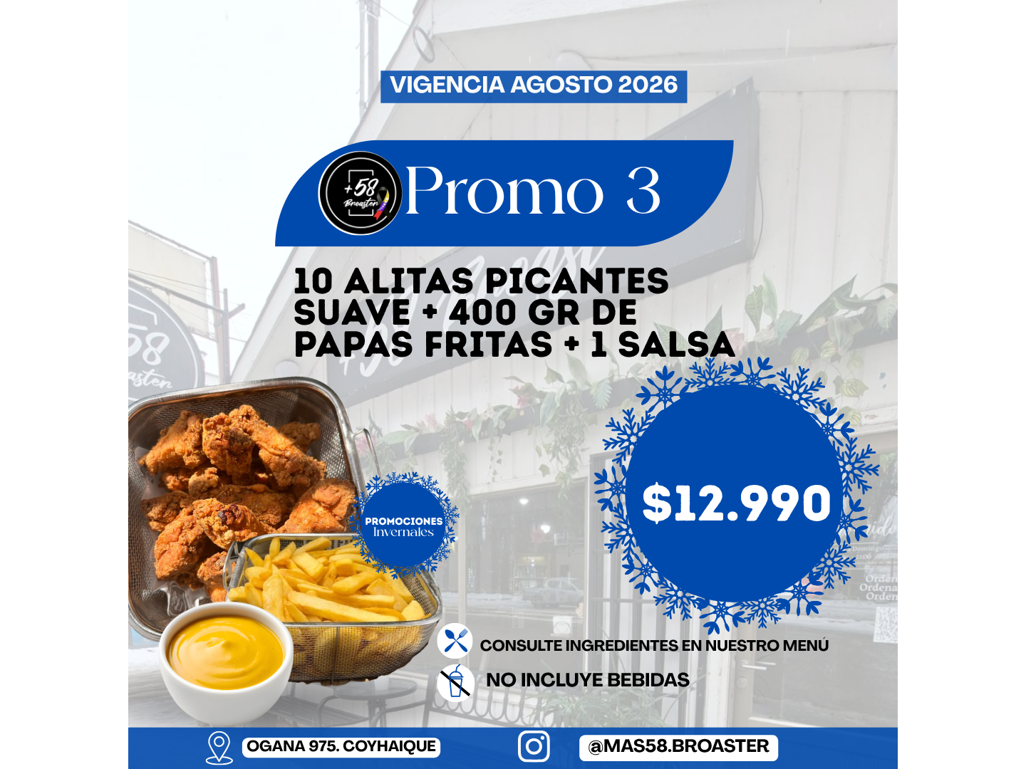 PROMO 3: 10 ALITAS + 400 GRS DE PAPAS FRITAS  + 1 SALSA