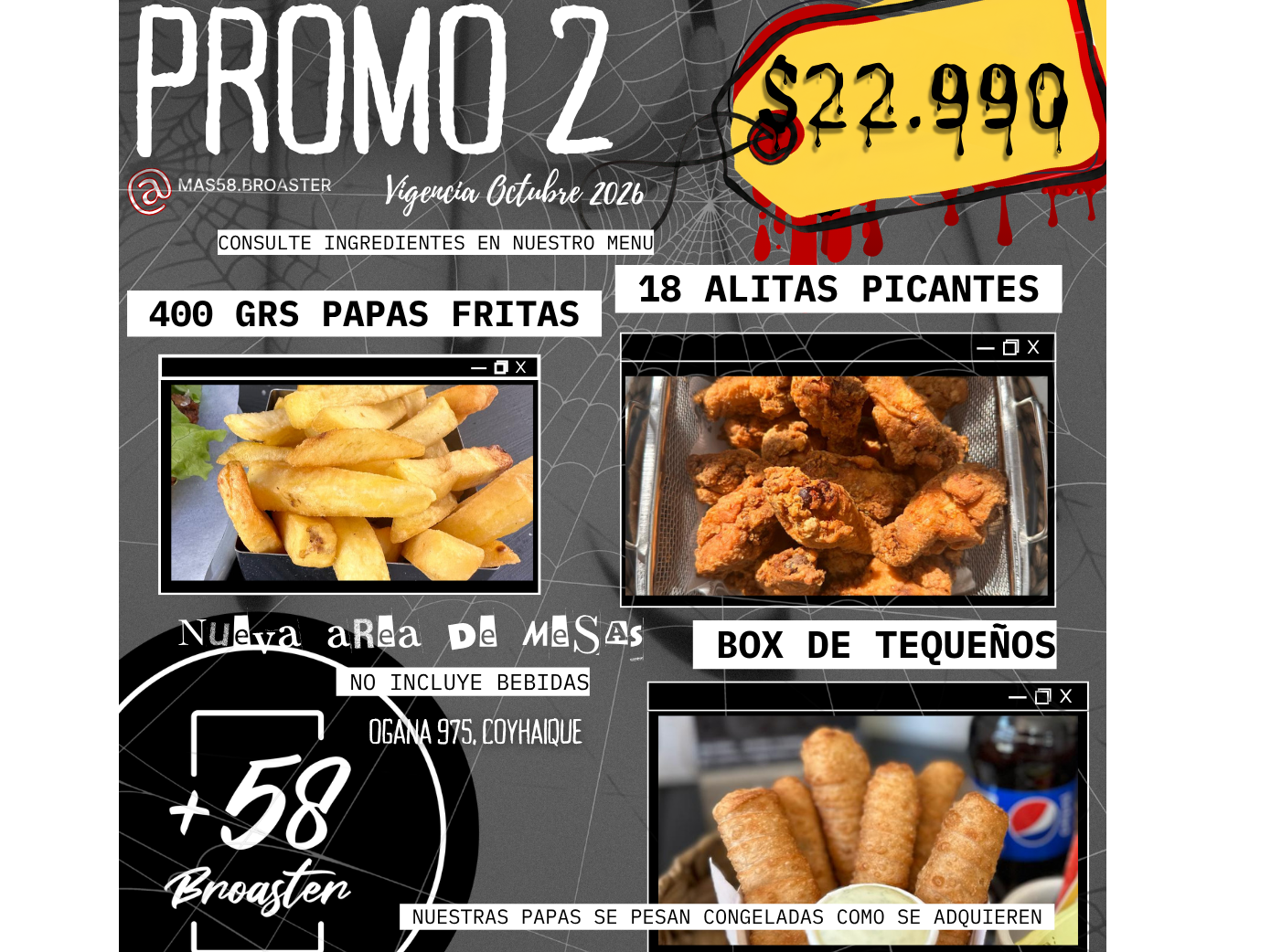 PROMO 2: 18 ALITAS + 400 GRS DE PAPAS FRITAS  + 1 BOX DE TEQUEÑOS