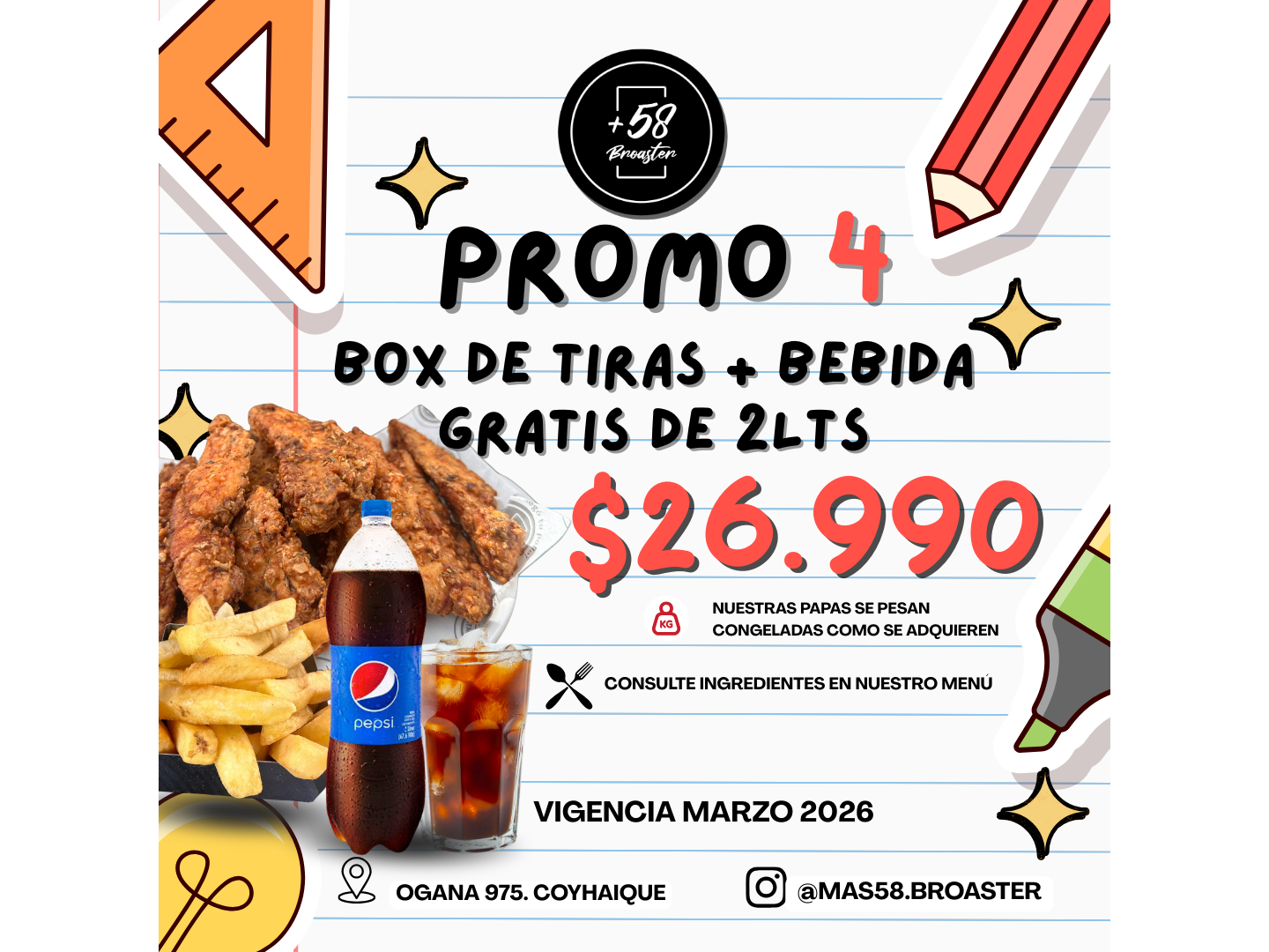 PROMO 4: BOX DE TIRAS + BEBIDA 2 LTS GRATIS