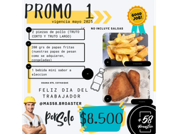 PROMO 1 : 1TRUTO CORTO+1 TRUTO LARGO+ 200GRS DE PAPAS FRITAS+BEBIDA MINI