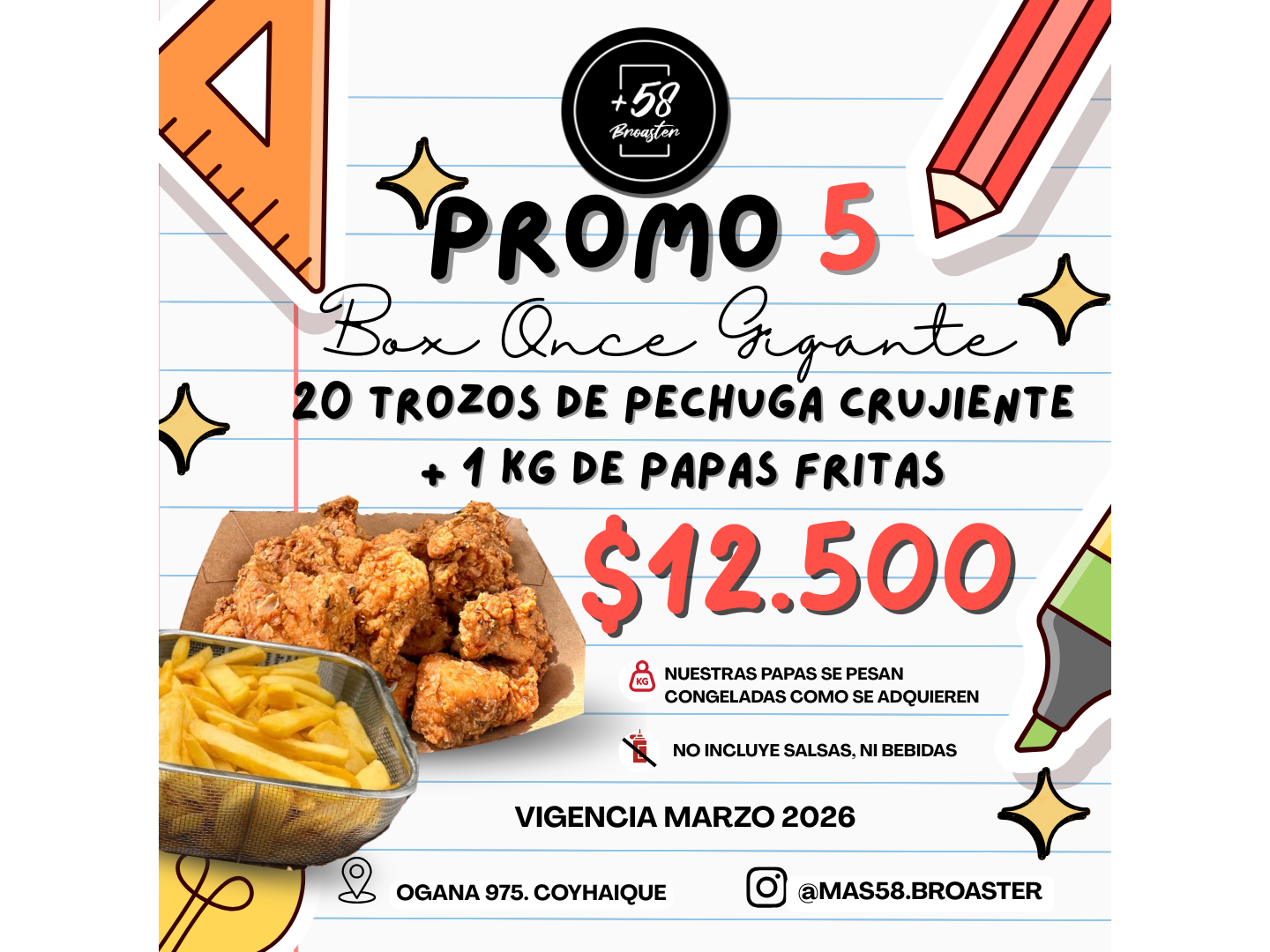 PROMO 5: 20 TROZOS PECHUGA CRUJIENTE + 1KG DE PAPAS FRITAS