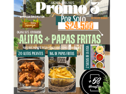 PROMO 3: 20 ALITAS (PICANTE SUAVE)+ 1KG DE PAPAS FRITAS+ 2 SALSAS DE LA CASA