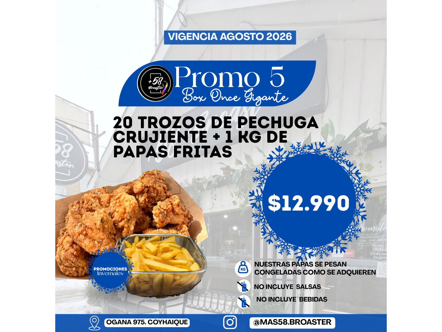 PROMO 5: BOX ONCE GIGANTE 20 TROZOS PECHUGA CRUJIENTE + 1KG DE PAPAS FRITAS