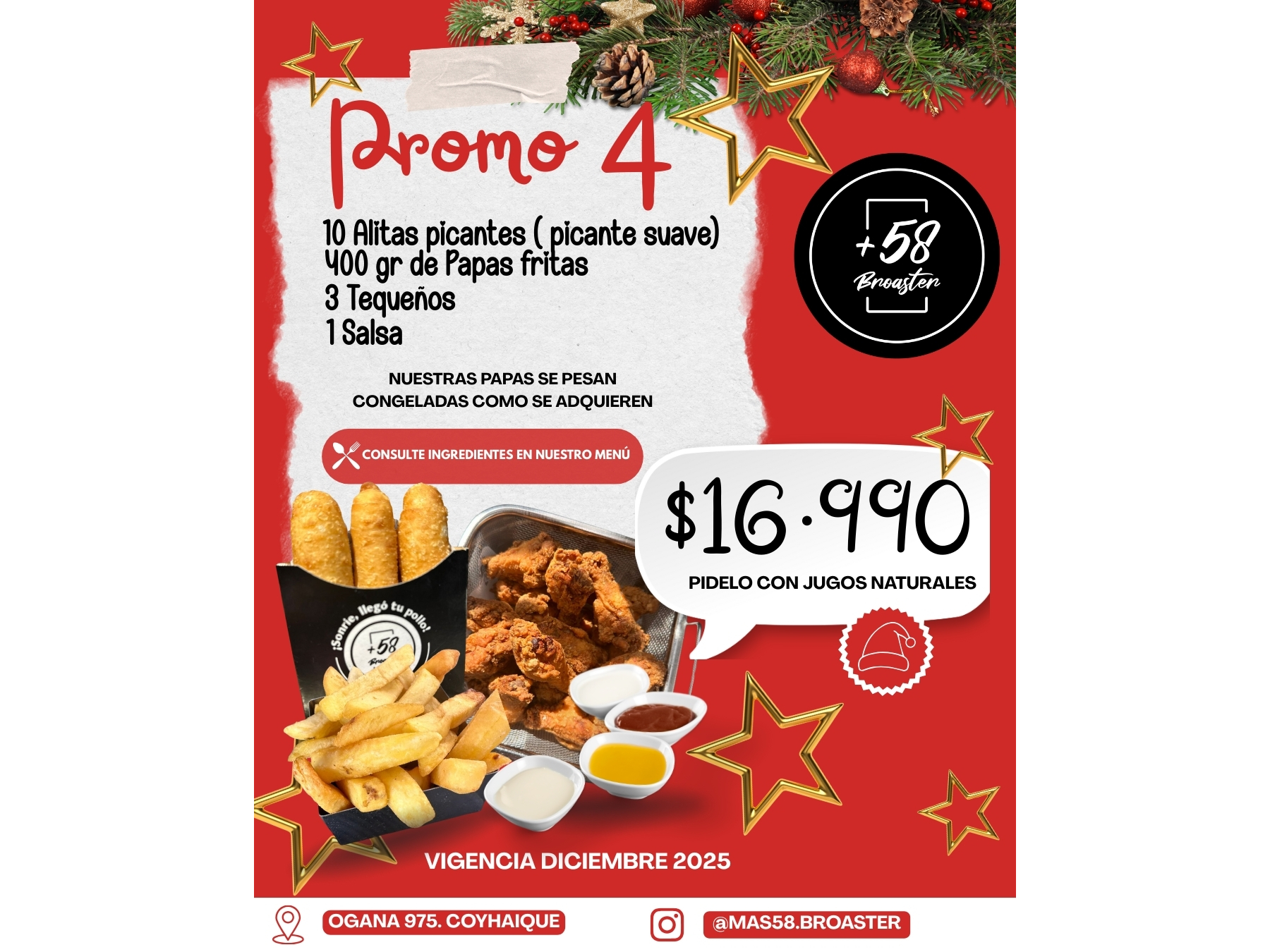 PROMO 4: 10 ALITAS + 400 GRS DE PAPAS FRITAS  + 3 TEQUEÑOS+ 1 SALSA