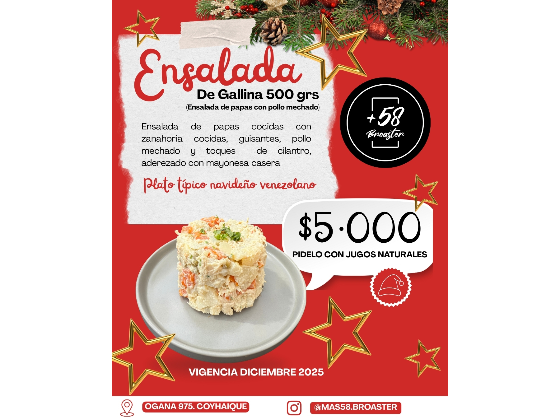 ENSALADA DE GALLINA (POLLO MECHADO-PAPAS-ZANAHORIAS-MANZANA VERDE-CILANTRO-ARVEJAS-SALSA DE LACASA )