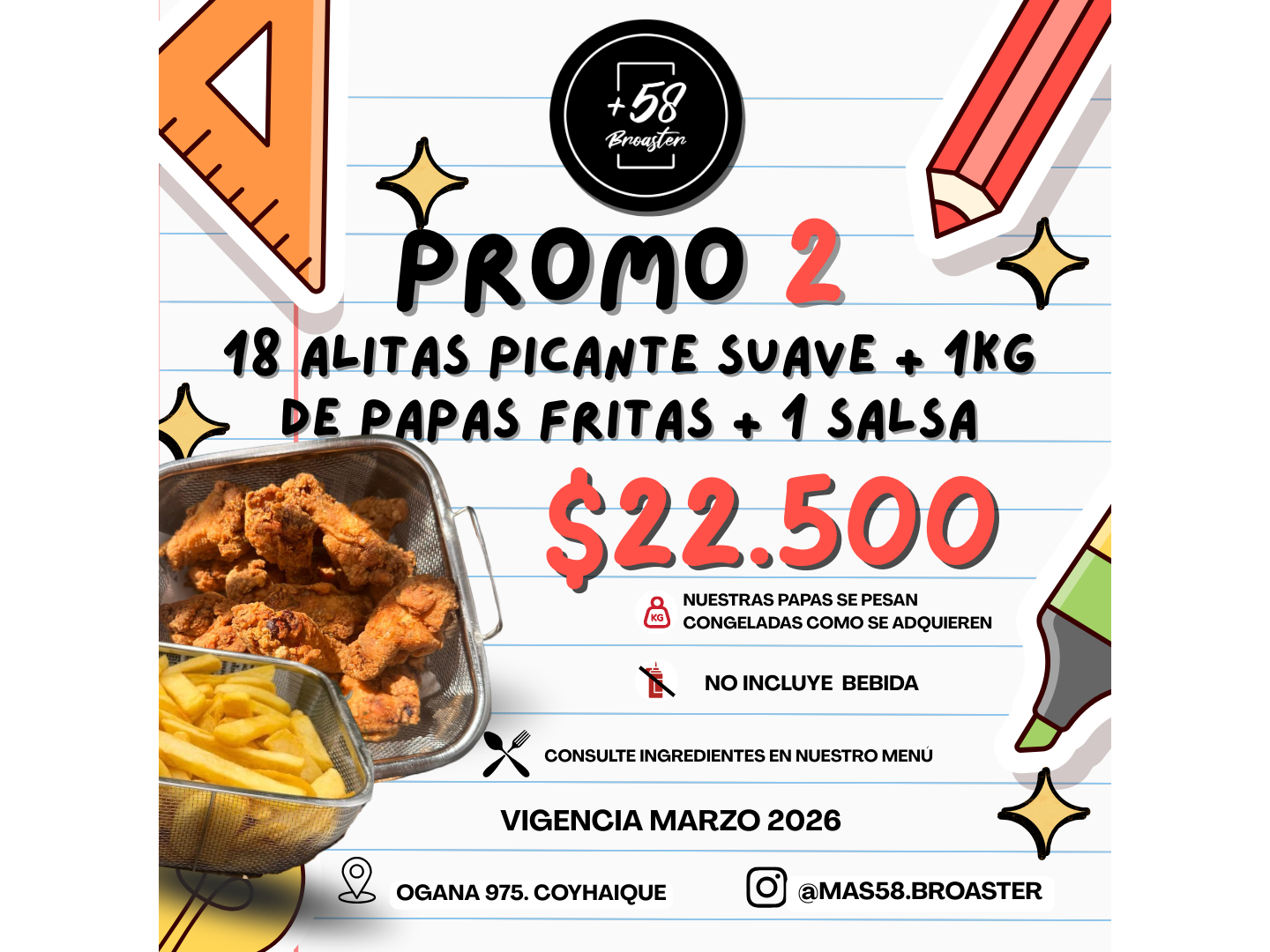 PROMO 2: 18 ALITAS + 1KG DE PAPAS FRITAS  + 1 SALSA